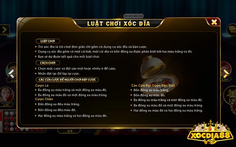 Luật chơi xóc đĩa với các bước đặt cược và công bố kết quả xóc đĩa